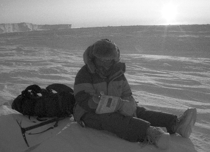 One of the other winterers dressed up for a day at the penguins in September. It's probably around -30&deg;C.