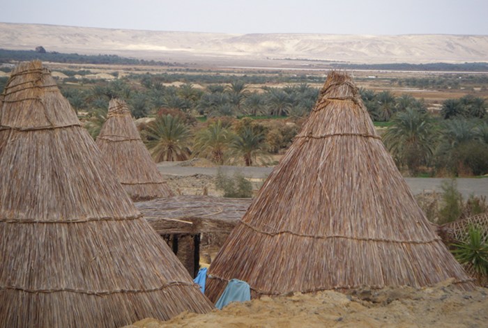 The straw huts that we stayed in at the camp in Bawiti in Bahariya Oasis in the Western Desert. Should have taken the towels in before taking the photo - oops.