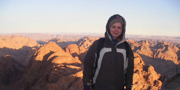 A cold Giffen on top of Mount Sinai after sunrise.