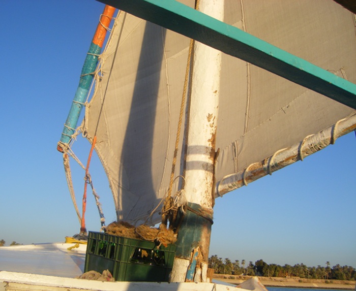The bow, mast and beer store (unfortunately not a chiller) on the felucca we sailed down the Nile on.