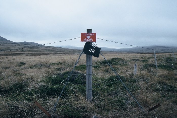 The edge of a minefield, left from the 1982 War, just outside Stanley, Falkland Islands.