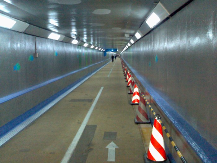The pedestrian tunnel under the Kanmon Straits (it's part of the road tunnel and not built especially for walkers and cyclists). It felt a bit bizarre walking under the sea that I'd just been watching!