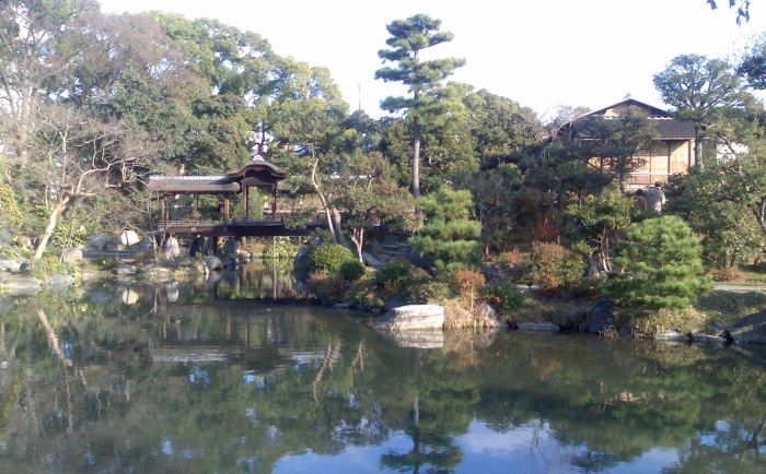 A pretty little bridge in the Shosei-en Garden.