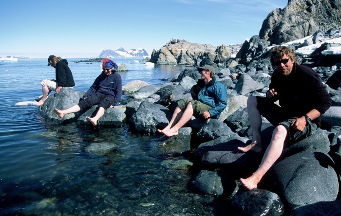 From L-R, Chrissy J, Me, Hef and Epic cooling our feet off during a walk around Lagoon on Sunday morning.