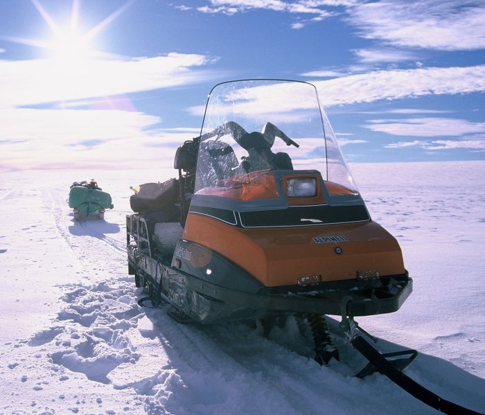 My skidoo and sledge on the Fuchs Ice Piedmont during a winter trip.