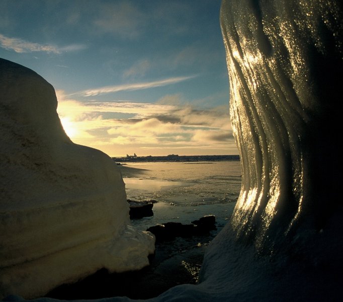 Funky shapes cut into the ice by the sea at Carvajal.