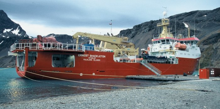 The Ernest Shackleton alongside at King Edward Point, South Georgia.