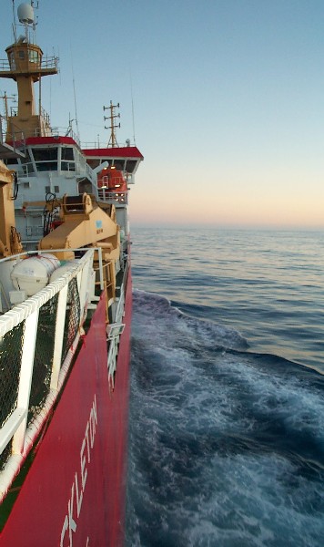 The RRS Ernest Shackleton, in the South Atlantic, heading to Halley.