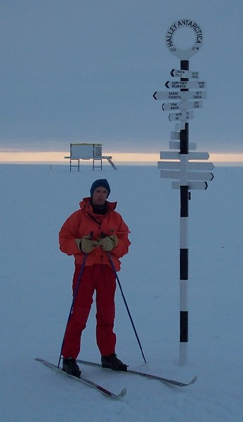 Me and the signpost at Halley.