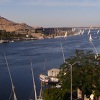 Feluccas sailing on the Nile seen from our hotel room window in Aswan.