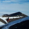 Andy Barker admiring the view out over Pyramid and Elephant Ridge while on his way down from Snow Dome at Fossil Bluff.