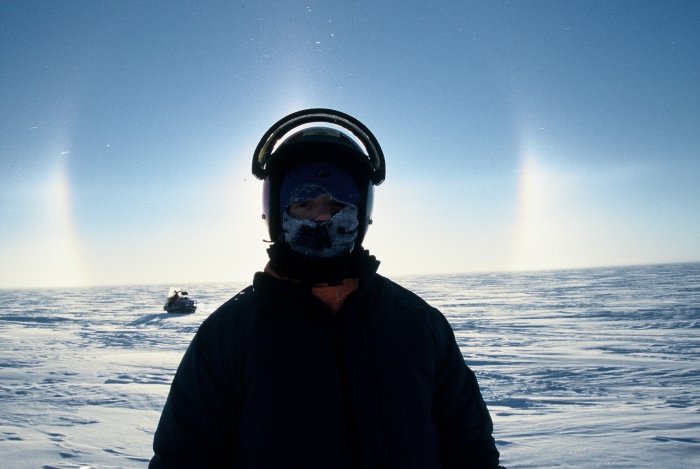 Me all kitted up for a long trip on a skidoo in -20 &deg;C.